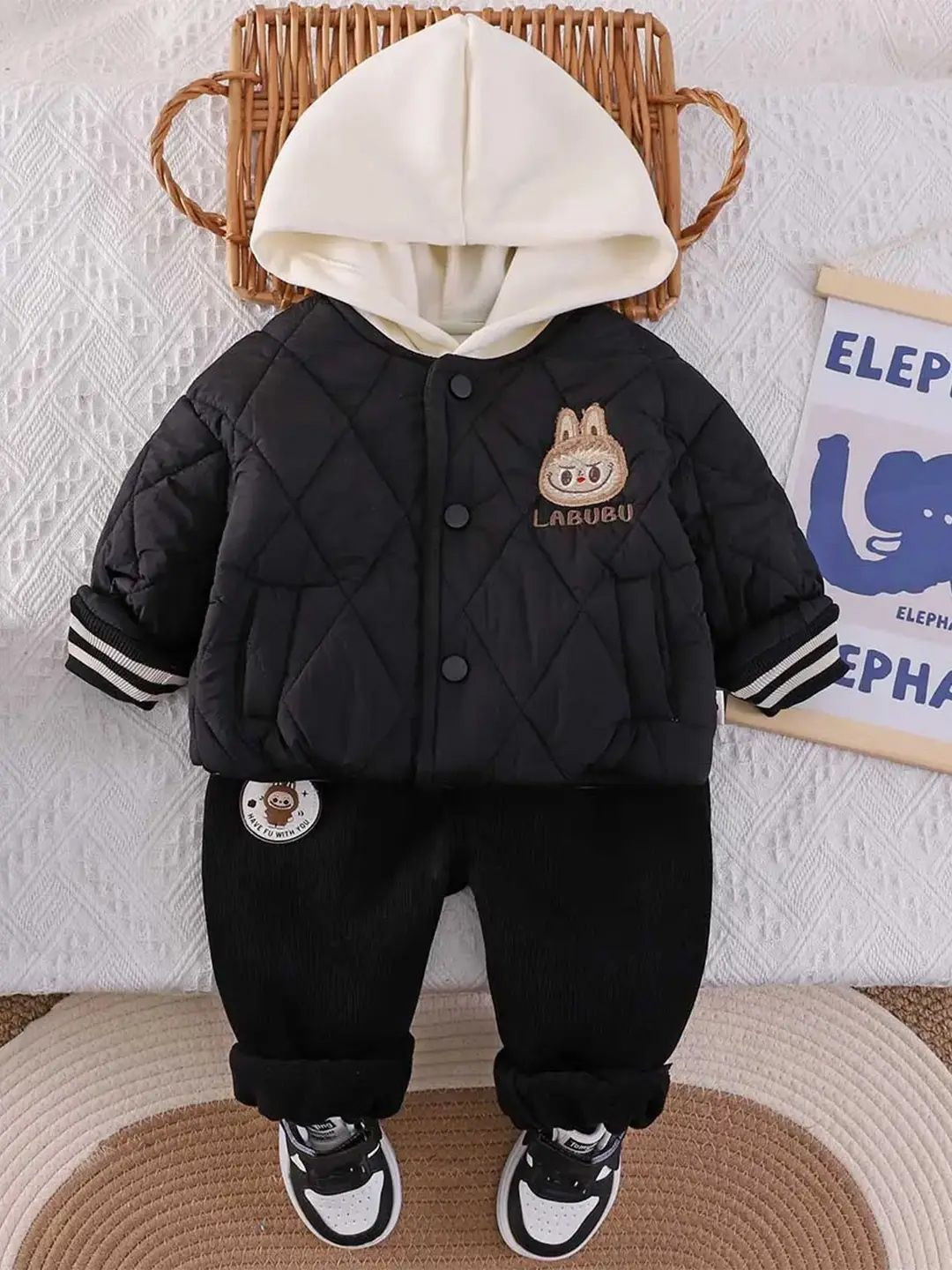 INCLUD Boys Embroidered Quilted Puffer Jacket With Jogger