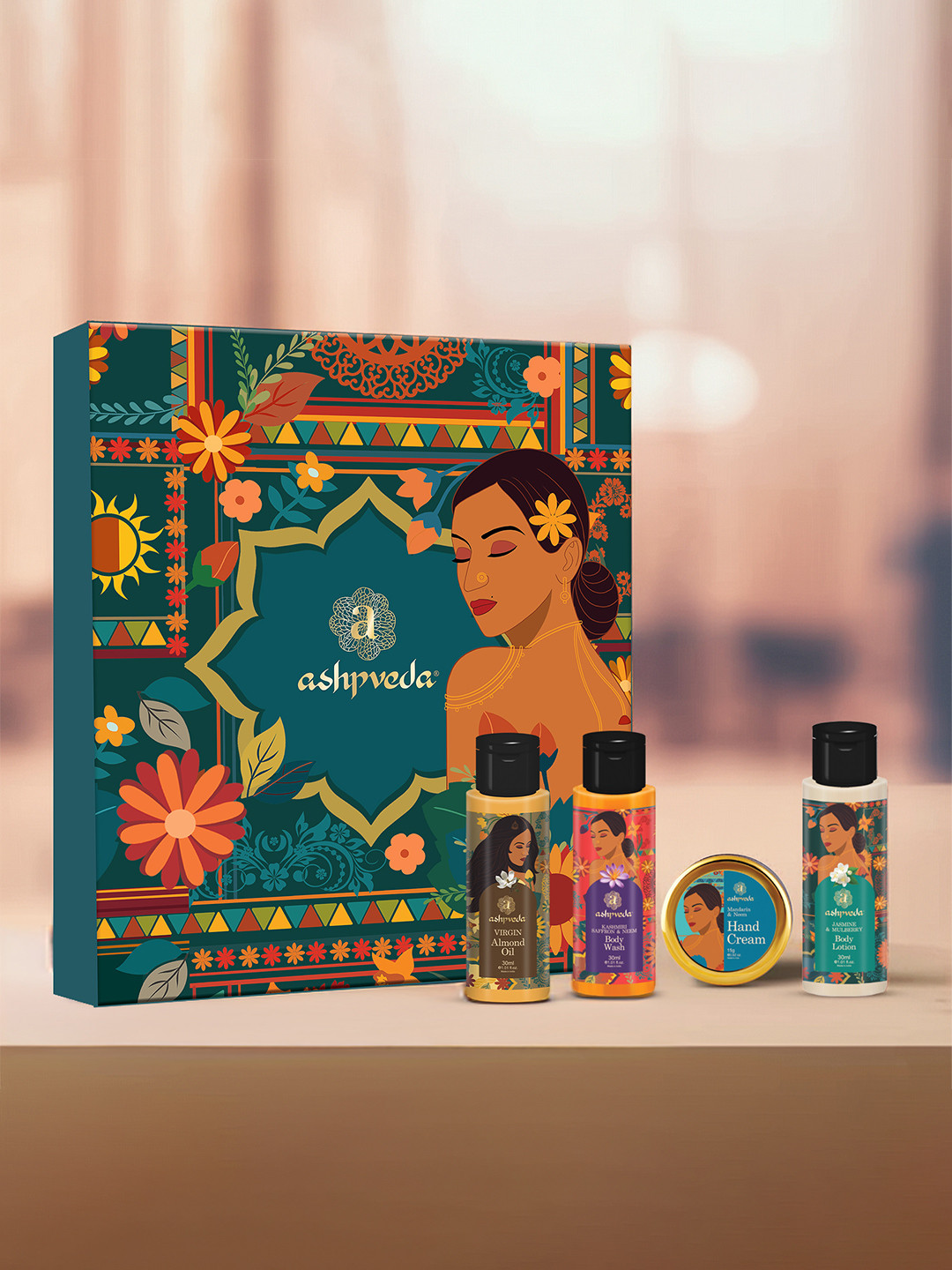 ASHPVEDA Set Of 4 Body Wash, Badam Oil, Body Lotion - 30 ml Each & Hand Cream - 15 g