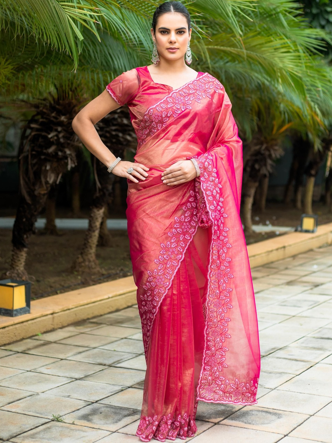 Smart Stree Embellished Embroidered Tissue Designer Saree