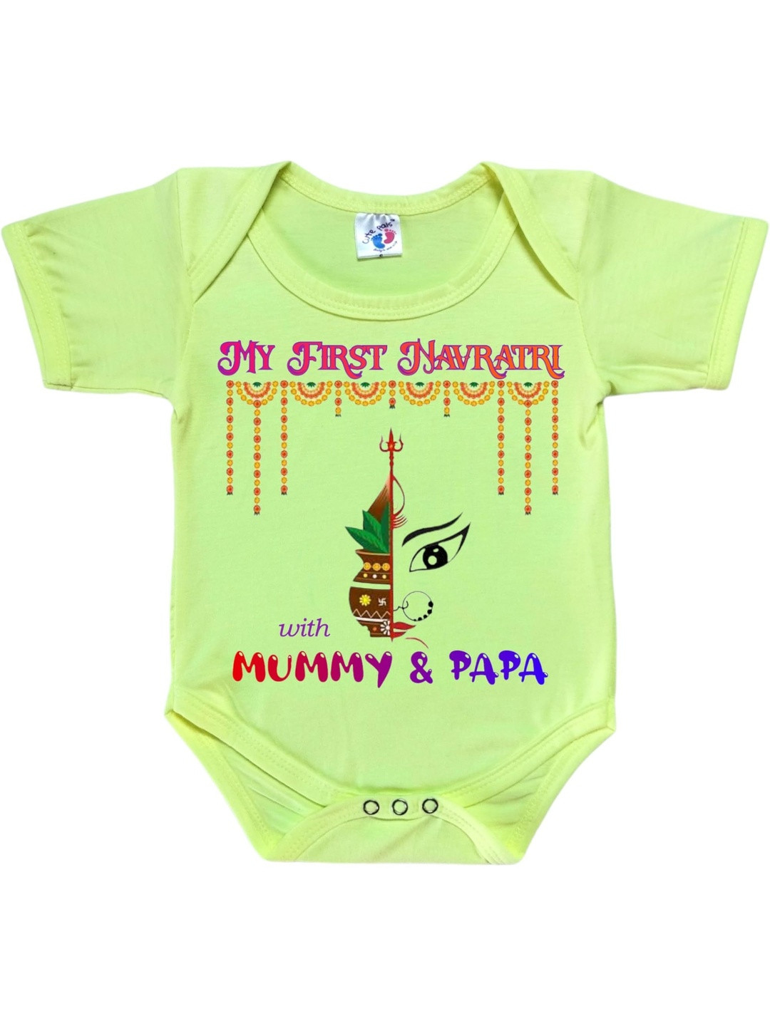 Cute Pals Infants My First Navratri Durga Puja With Mummy & Papa Printed Cotton Bodysuit