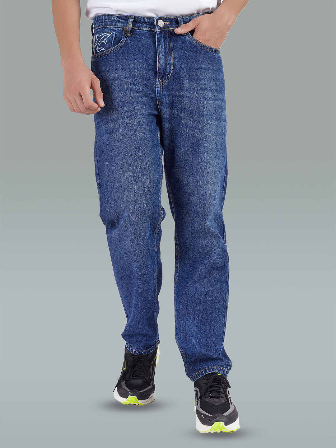 FLYING SHARK Men Slim Fit Mid-Rise No Fade Jeans