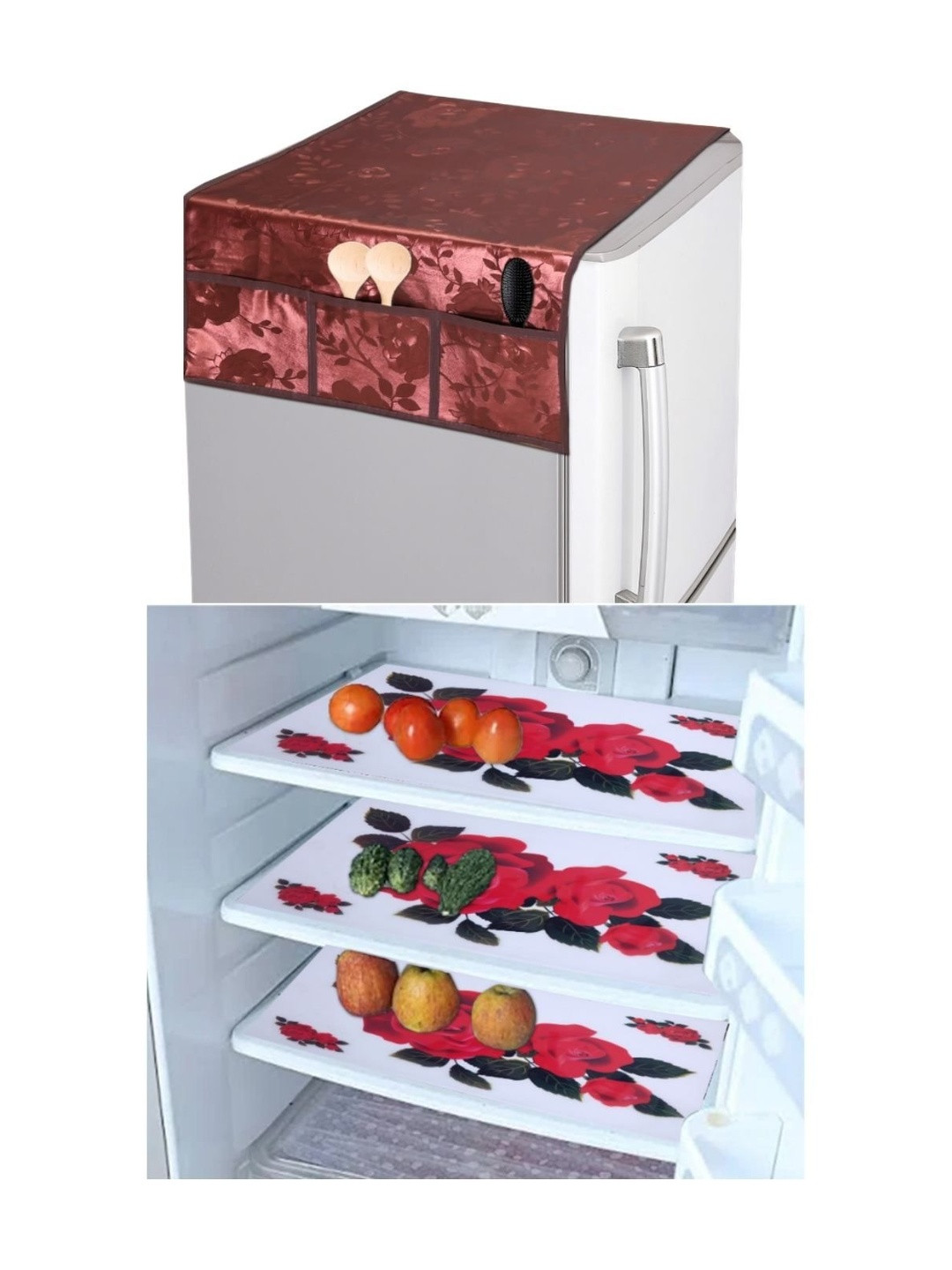 CROSMO 1Piece Fridge Top Cover & 3 Pieces Fridge Mats
