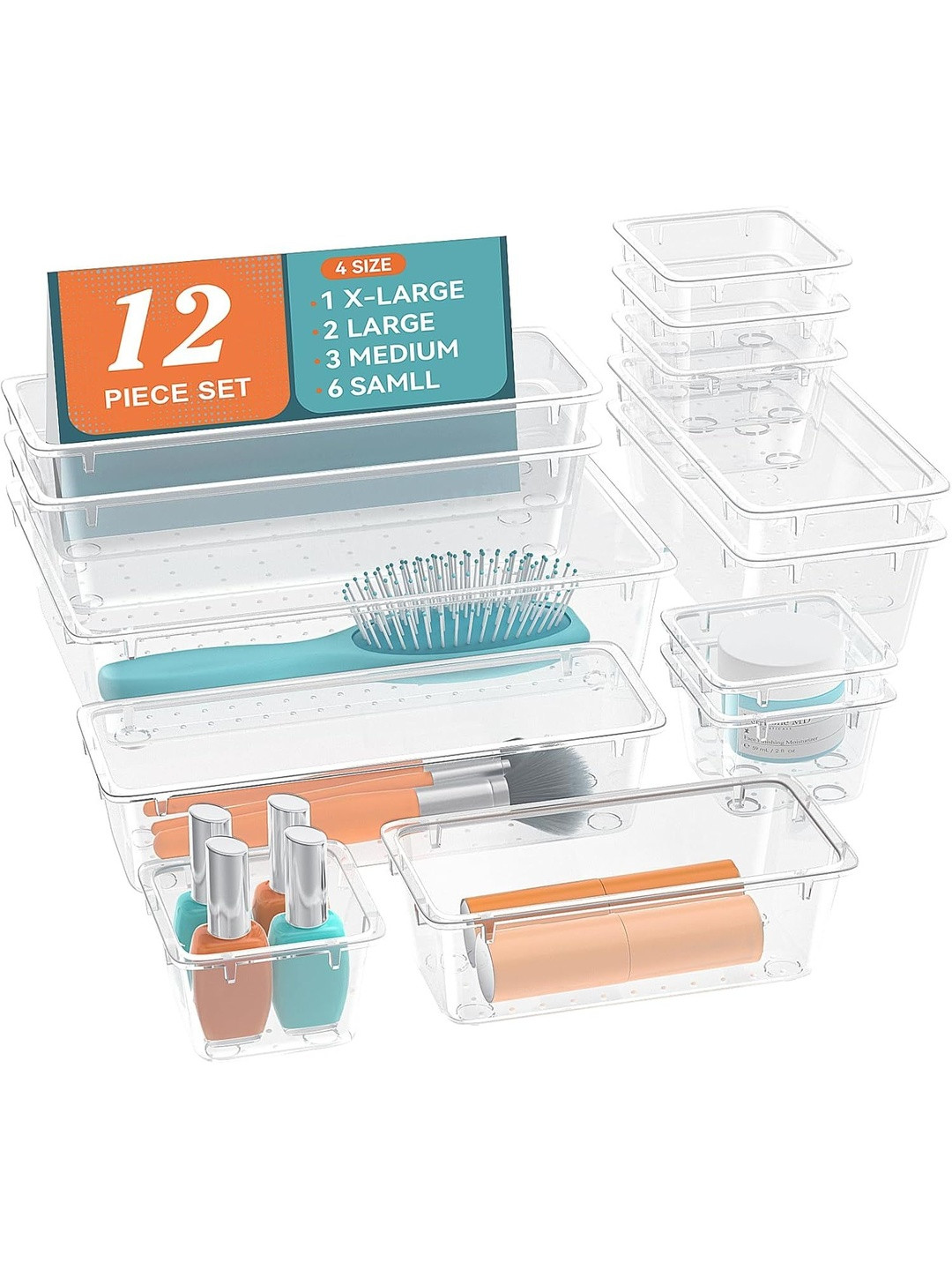 HOMIXO Transparent 12 Pieces Super Strong Multi-Utility Organisers