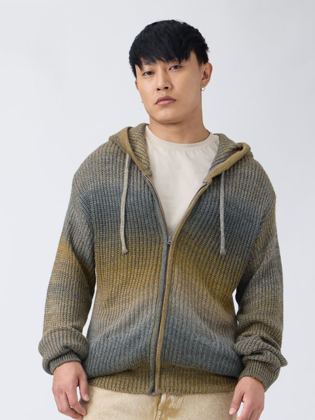 The Souled Store Men Colourblocked Cardigan with Zip Detail Detail