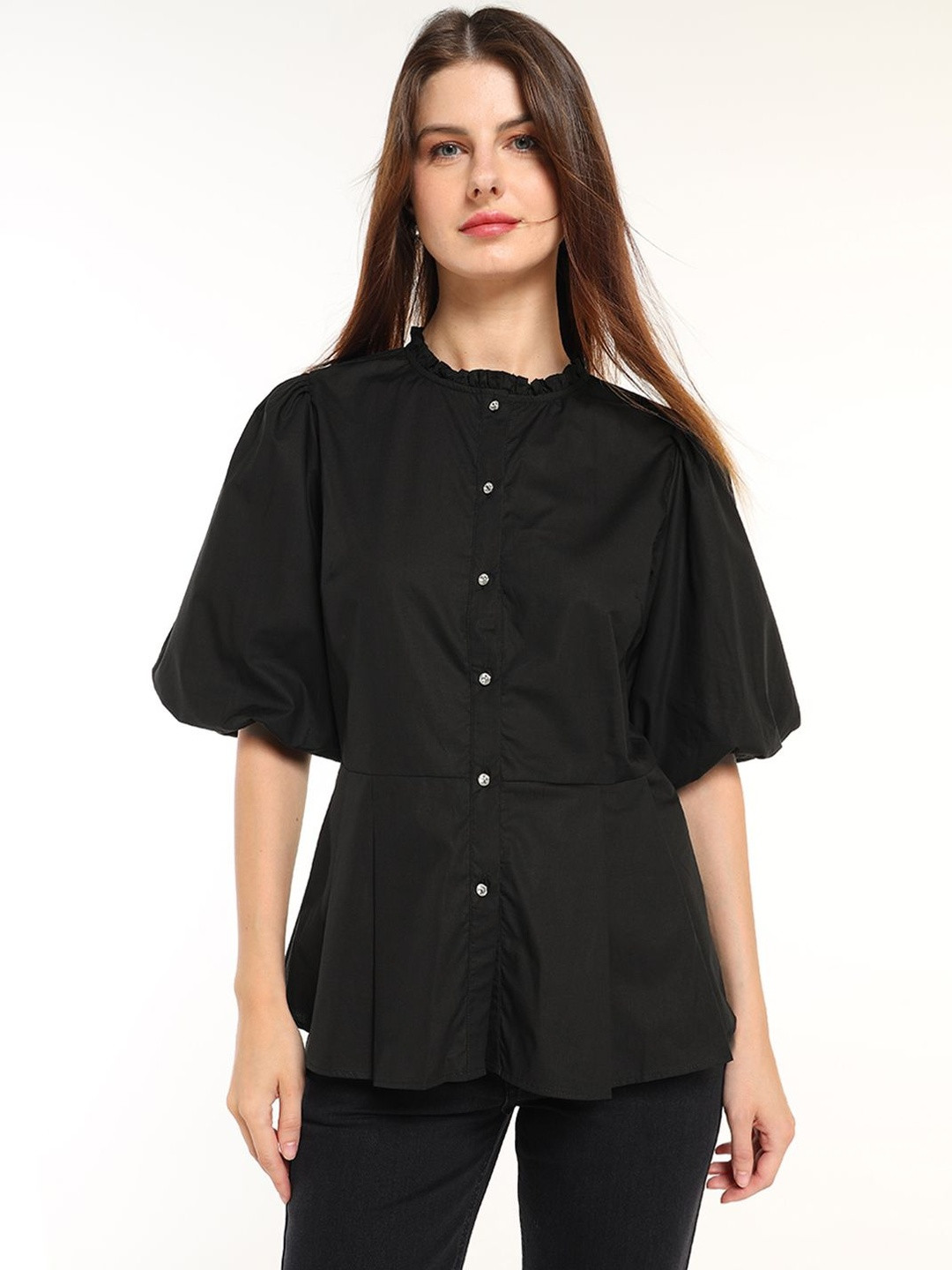 COVER STORY Puff Sleeve Ruffles Cotton Top