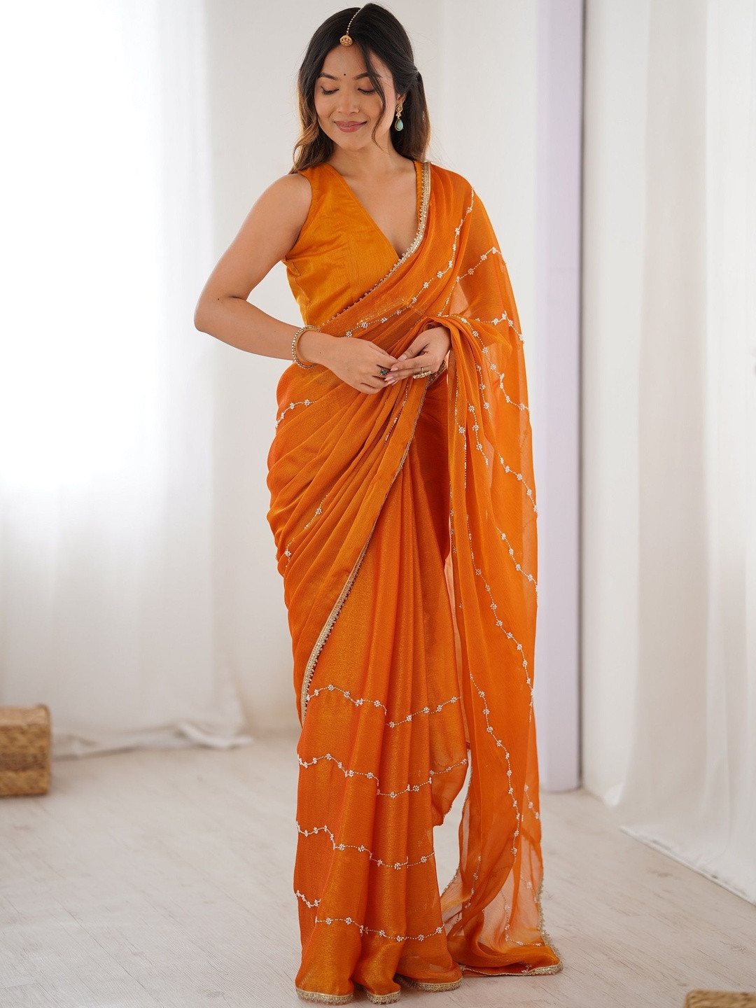 CANIZZARO Embellished Sequinned Saree