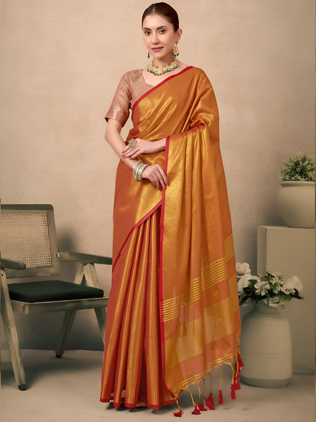 VASTRA-THE FACTORY STORE Woven Design Tissue Handloom Saree