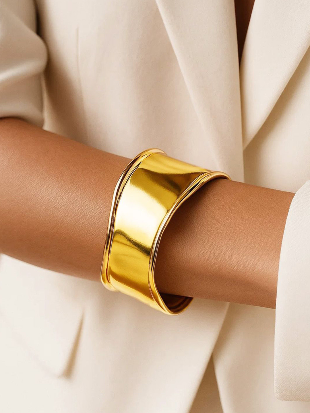 Rubans 18K Gold-Plated Stainless Steel Tarnish-Free Waterproof Bold Wide Cuff Bracelet