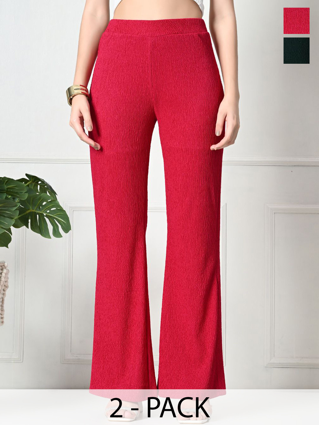 Brainbees Women Pack of 2 Smart High-Rise Easy Wash Trousers