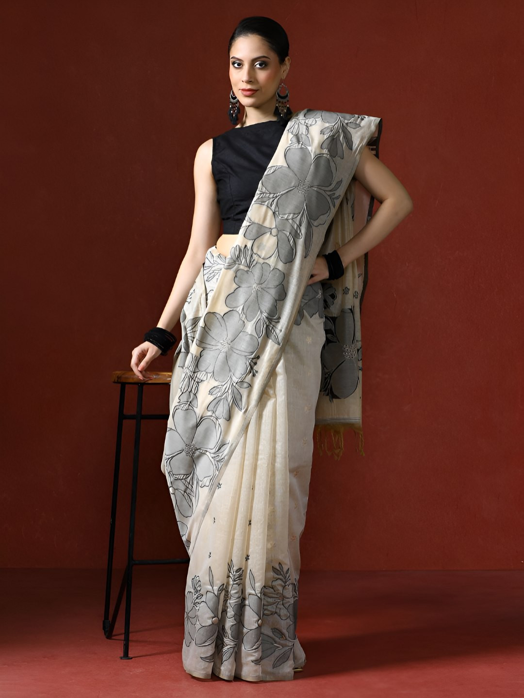 Mitera Floral Printed Chanderi Saree