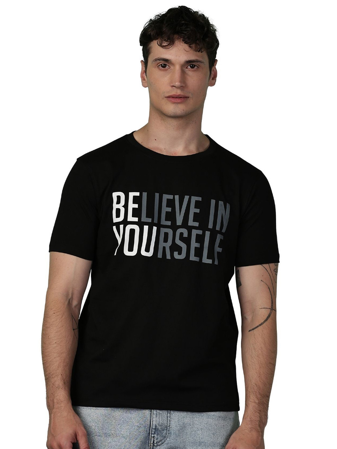 Y.O.U Typography Printed Round Neck Pure Cotton T-shirt