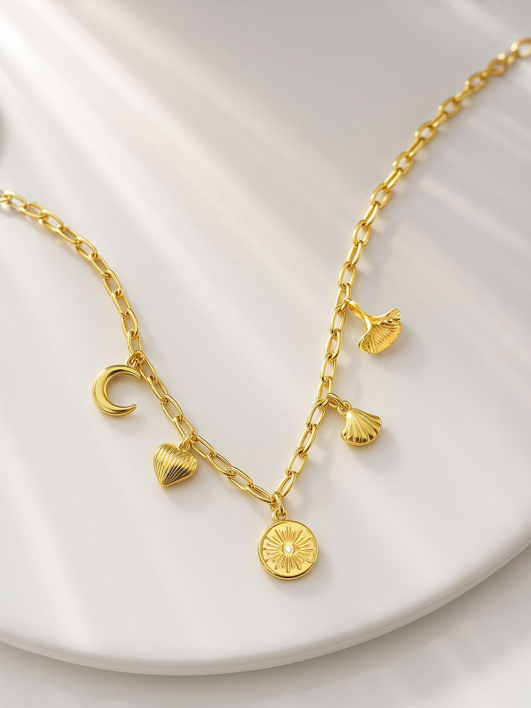 Rubans 18K Gold-Plated Stainless Steel Tarnish-Free Waterproof Shell Charm Necklace Chain