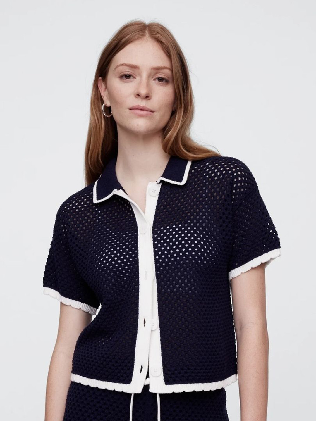 GAP Self design Pure Cotton Crochet Shirt-Style Top