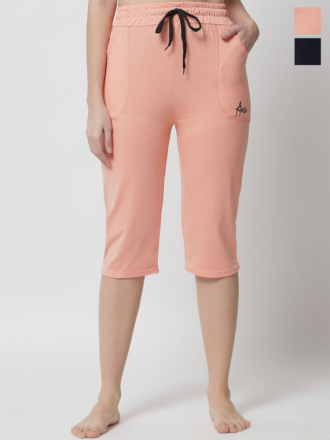 TRENDY WORLD Women Peach Cotton  Drawstring Capri