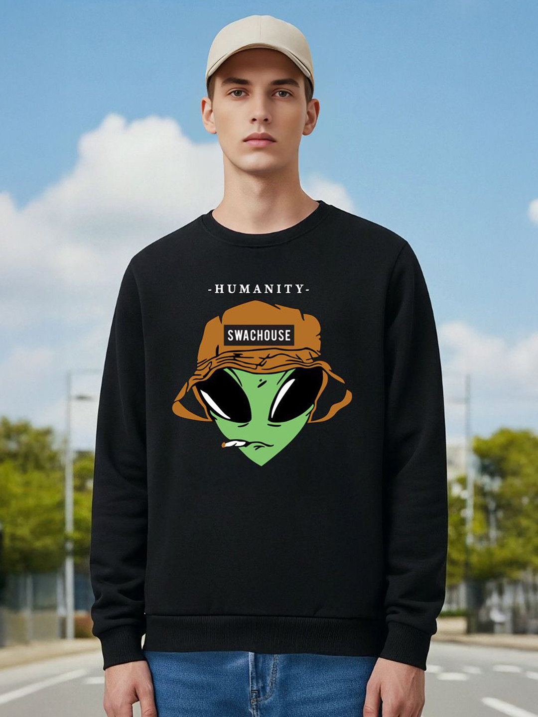 MaverIQ Men Grunge Printed Round Neck Long Sleeves Sweatshirt