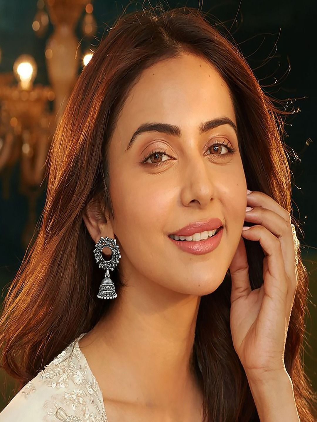 AccessHer Oxidised Silver Floral Jhumka Earrings