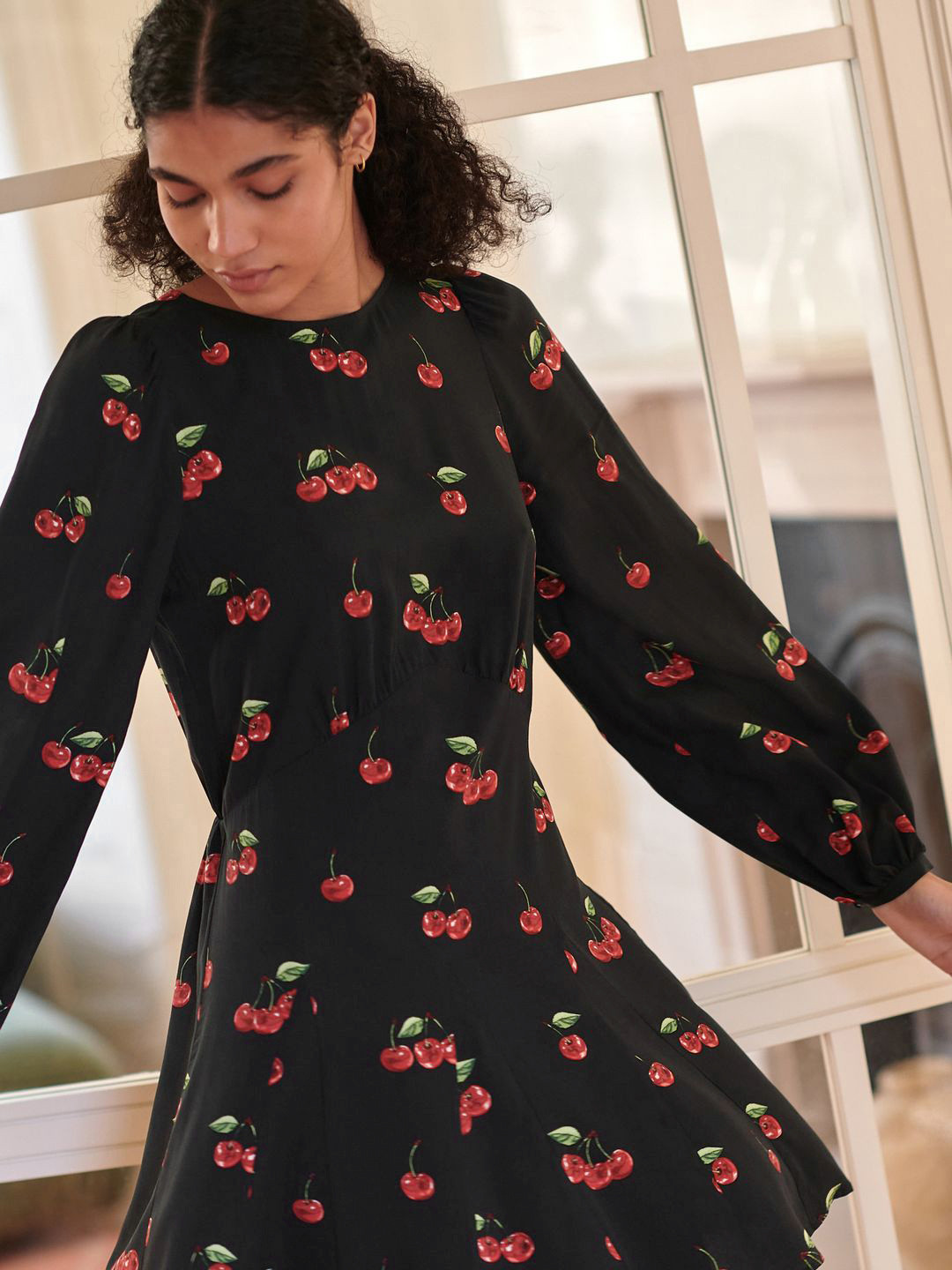 NEXT Converstaional Print Puff Sleeve A-Line Dress