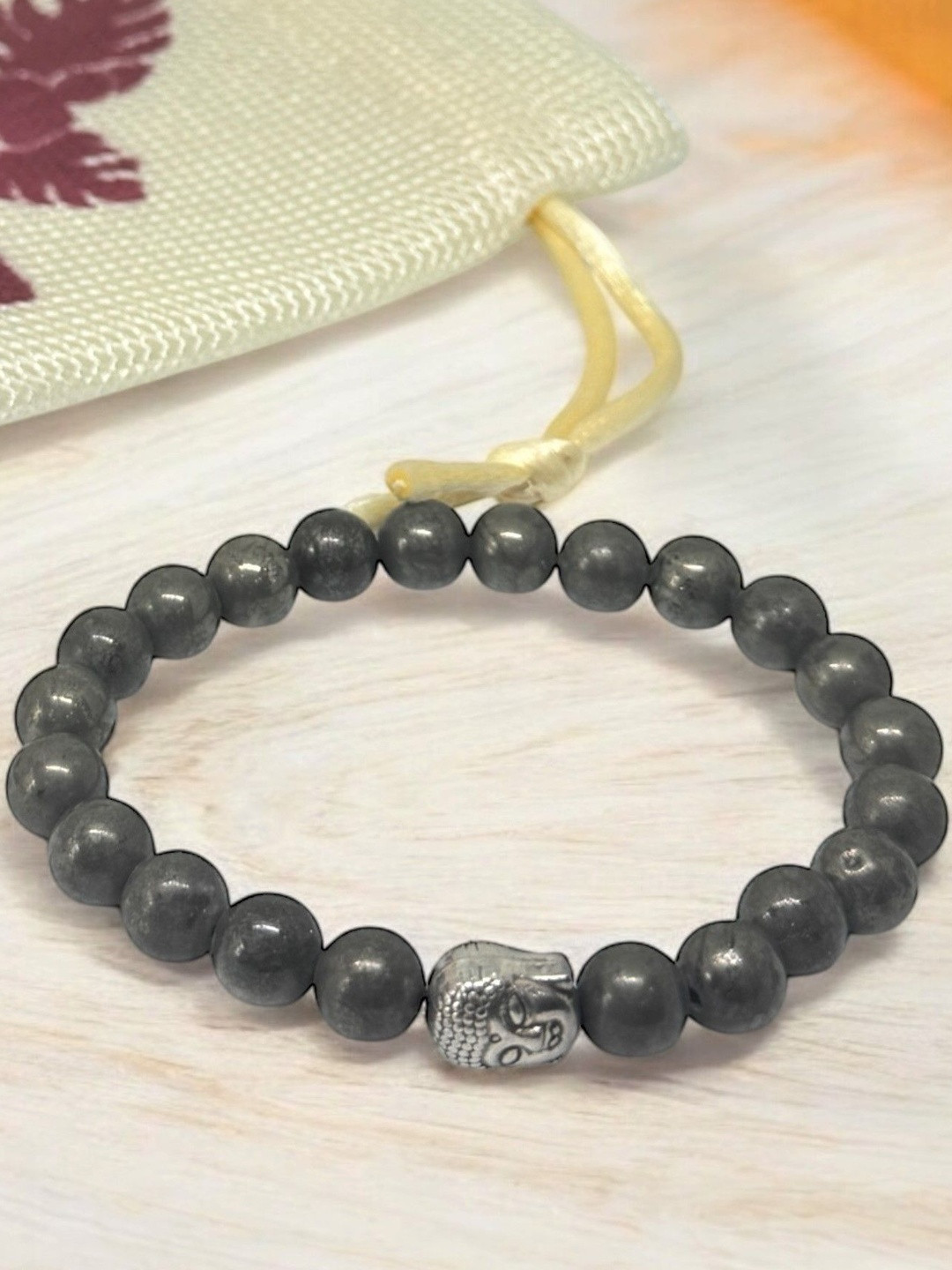 Gems Guru Unisex Buddha Beads And Pyrite Elasticated Bracelet