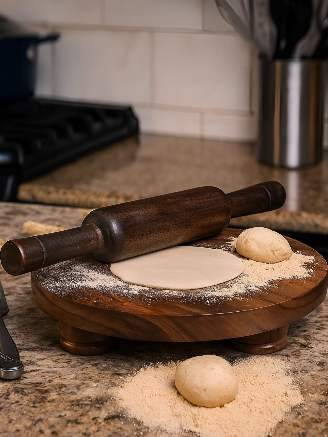 Devansh Brown Sheesham Wood Rolling Pin With Board
