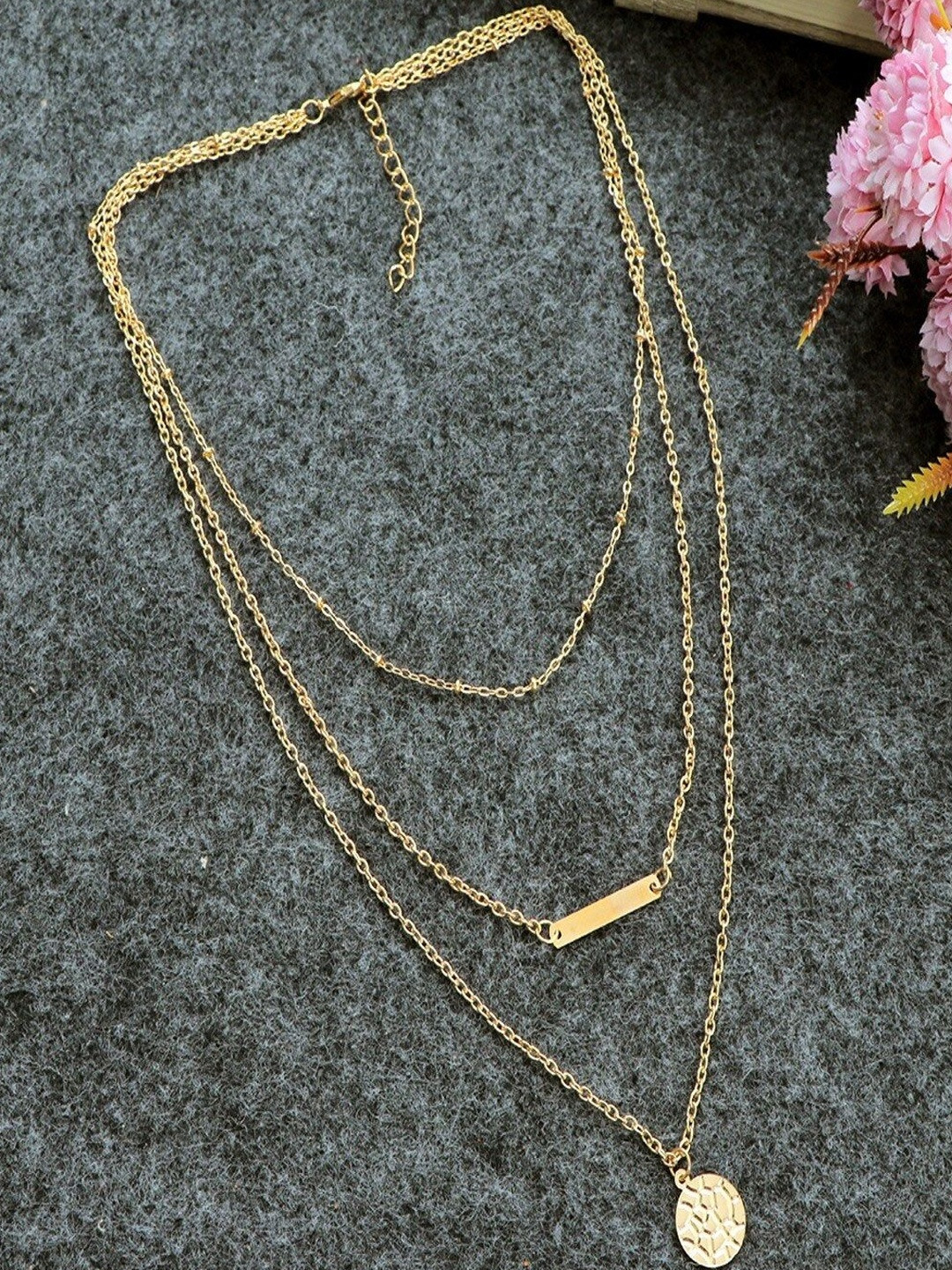 DressBerry Women Gold-Plated Three Layered Round Line Pendant With Chain