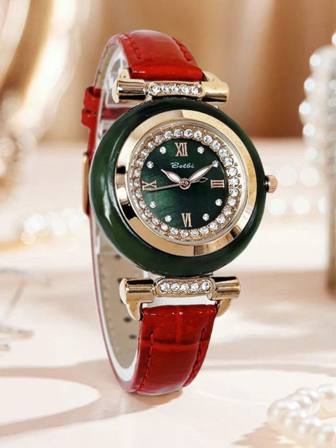 Belbi Women Round Embellished Dial & Leather Straps Analogue Watch BL19_691018046233