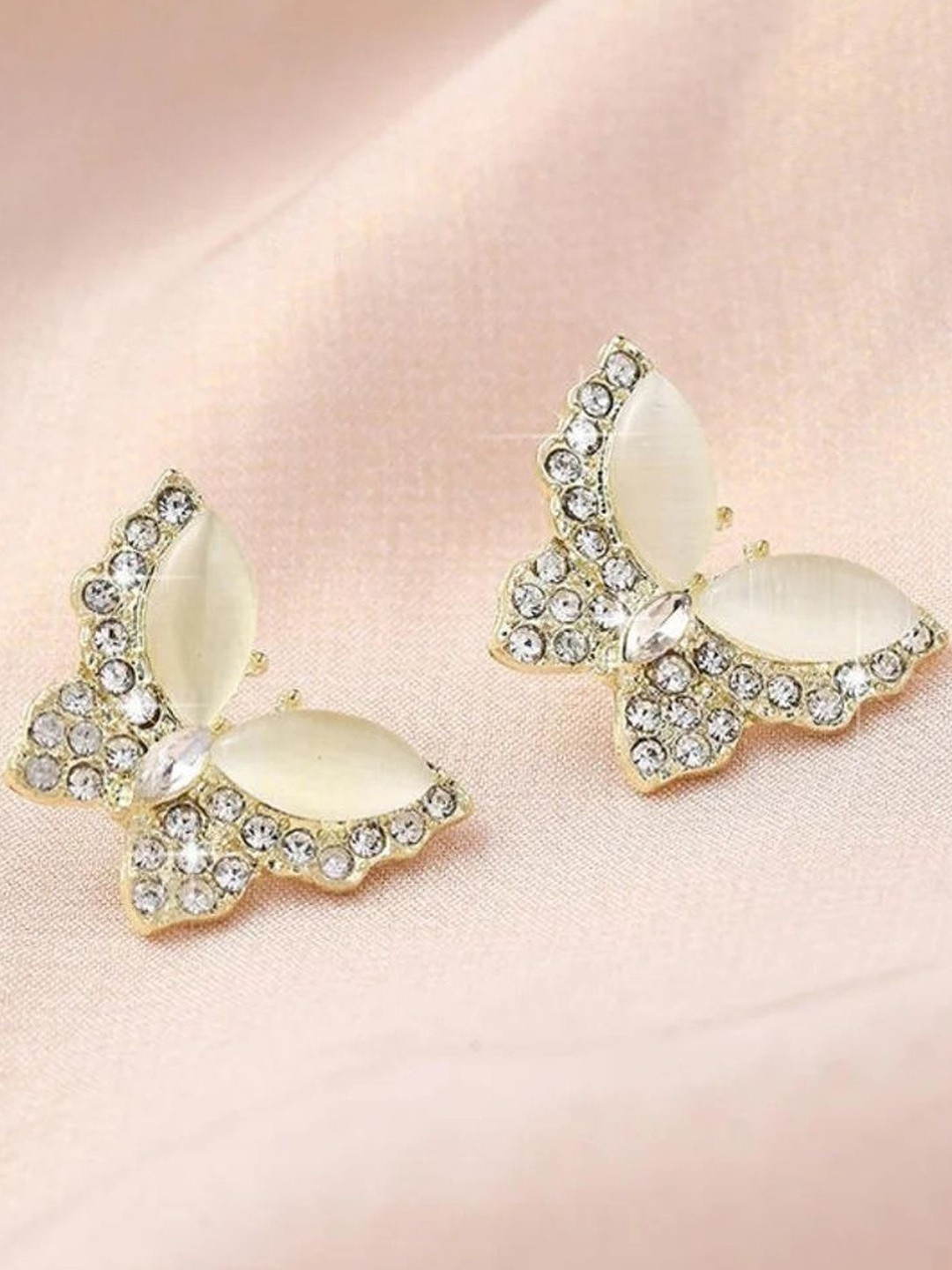 BEYTER Sterling Silver Crystal Stones Studded Butterfly Shaped Studs
