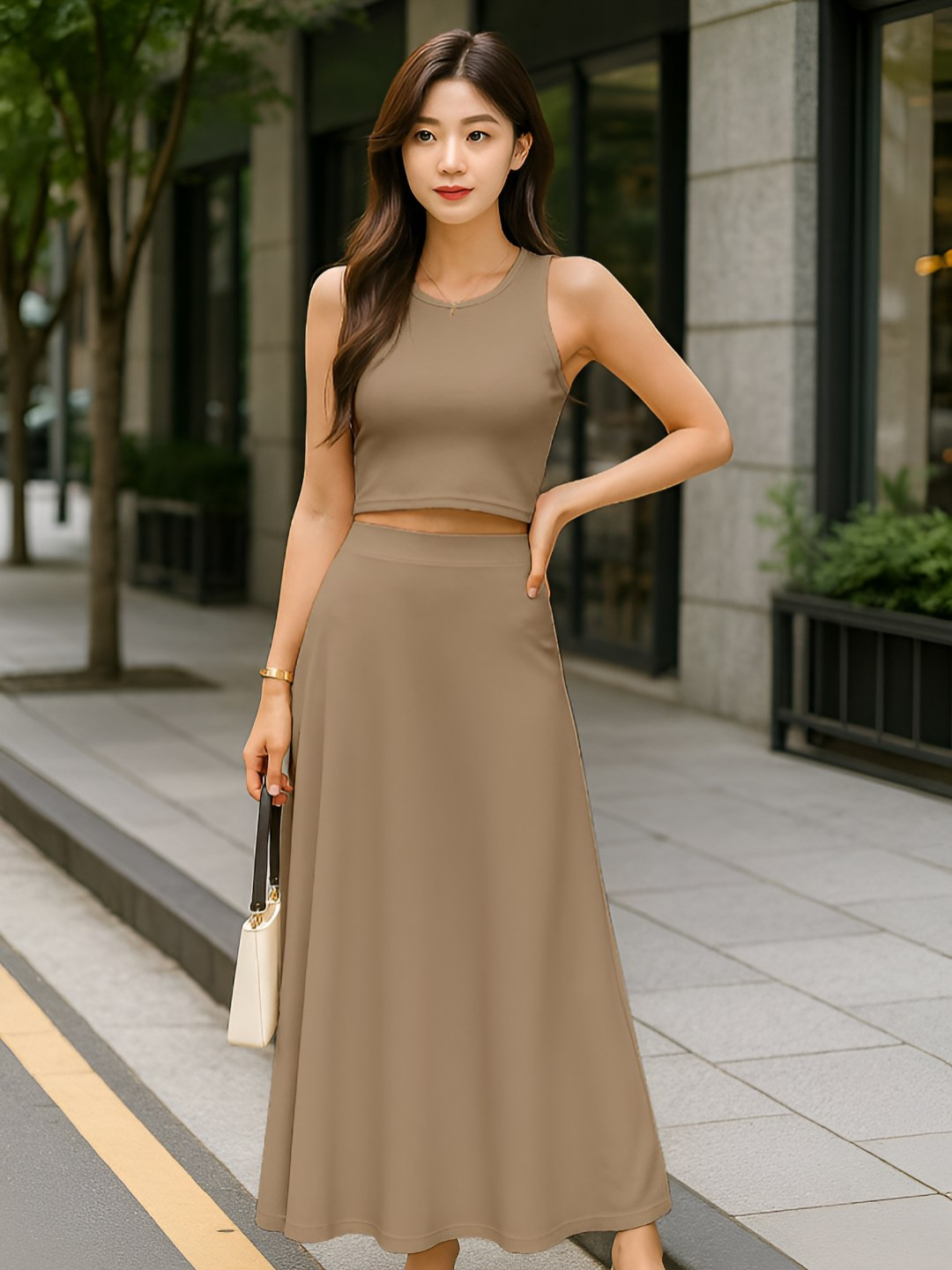 Moomaya Crop Top And Flared Long Skirt Coord Set