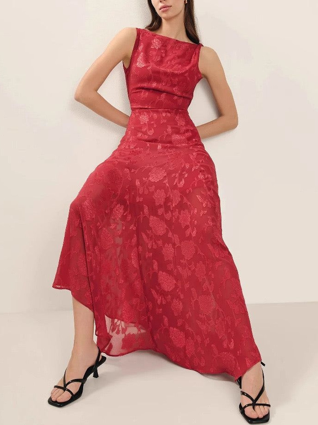 Miss Mosa By Akanksha Peony Devore Maxi Dress In Red