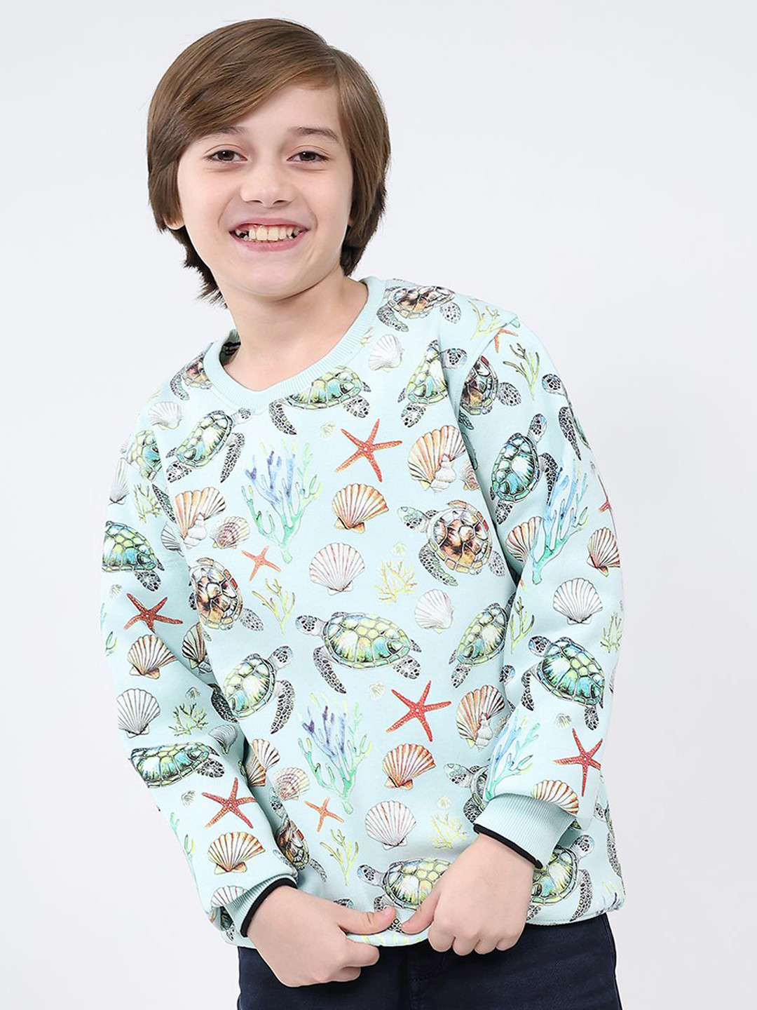Monte Carlo Boys Marine Printed Full Sleeve Round Neck Sweatshirt