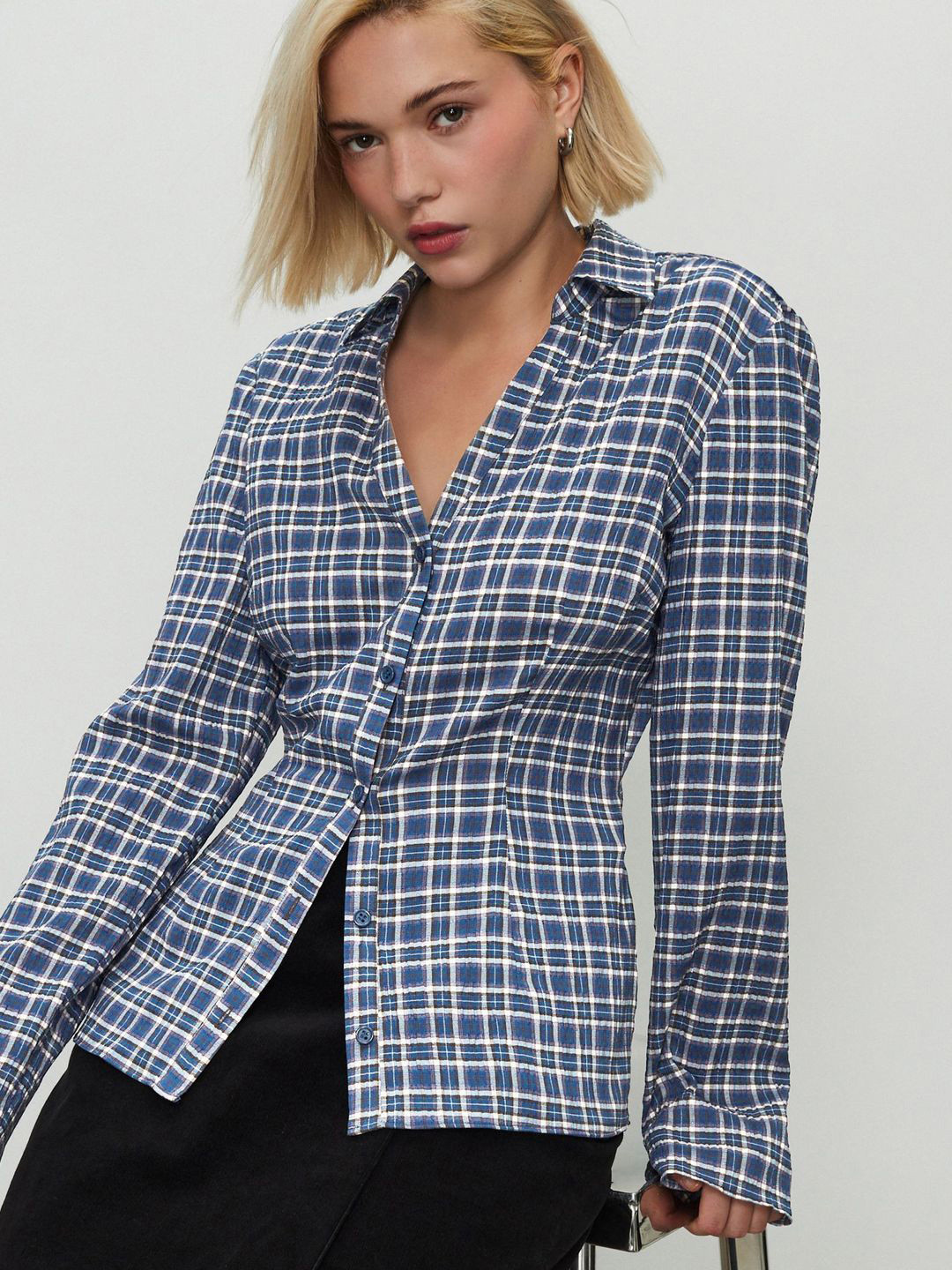 NEXT Tartan Checked Crinkled Slim Fit Casual Shirt