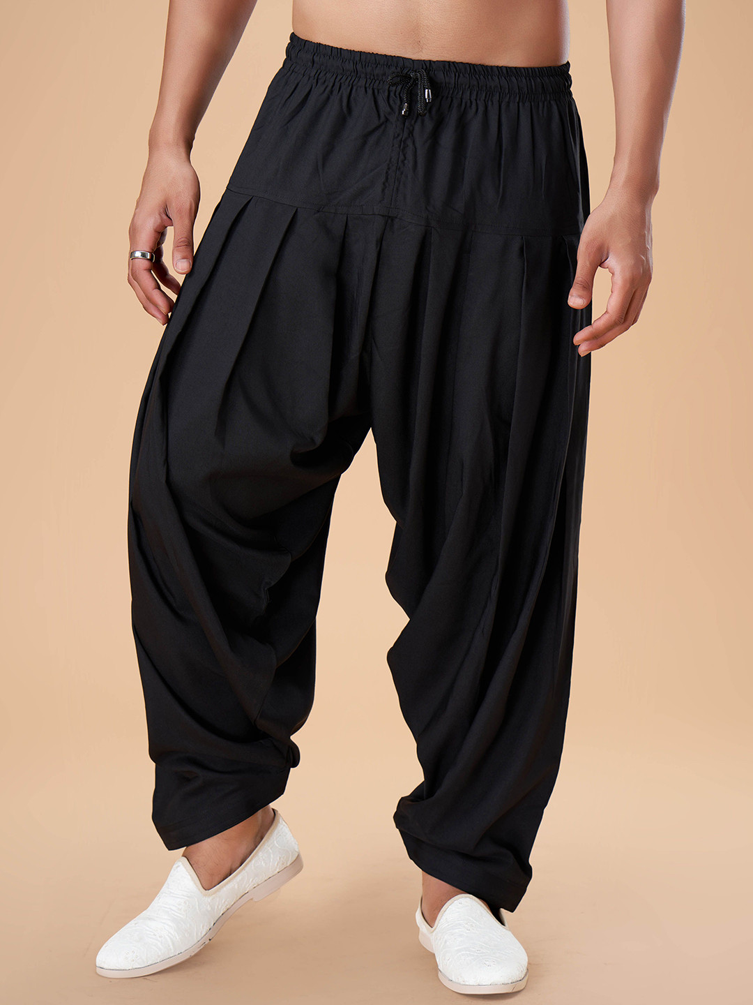 EKATVA ETHNIC Men Black Solid Readymade Dhoti with Drawstring Closure