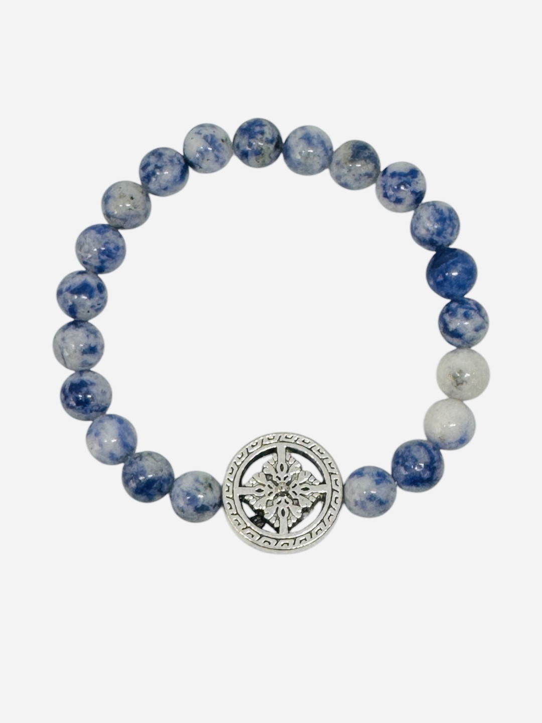 Gems Guru Silver Plated Flower Sodalite Ceramic Slip-On Bracelet
