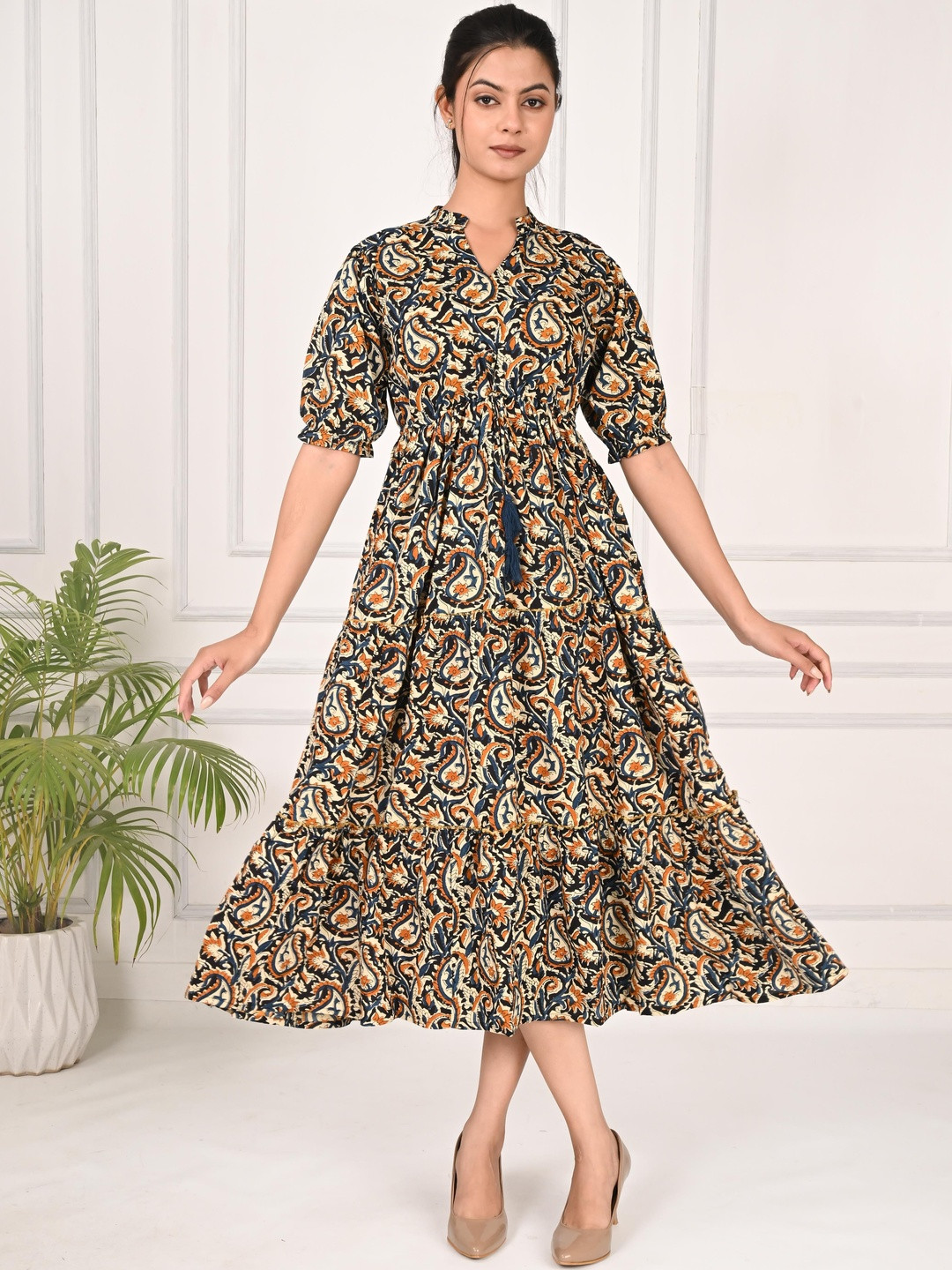 FASHION CLOUD Women Rayon Printed Knee Length Dress