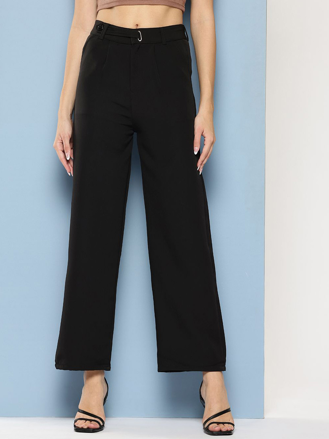 BAESD Women Mid-Rise Wide Leg Flat-Front Cotton Cargos Trousers
