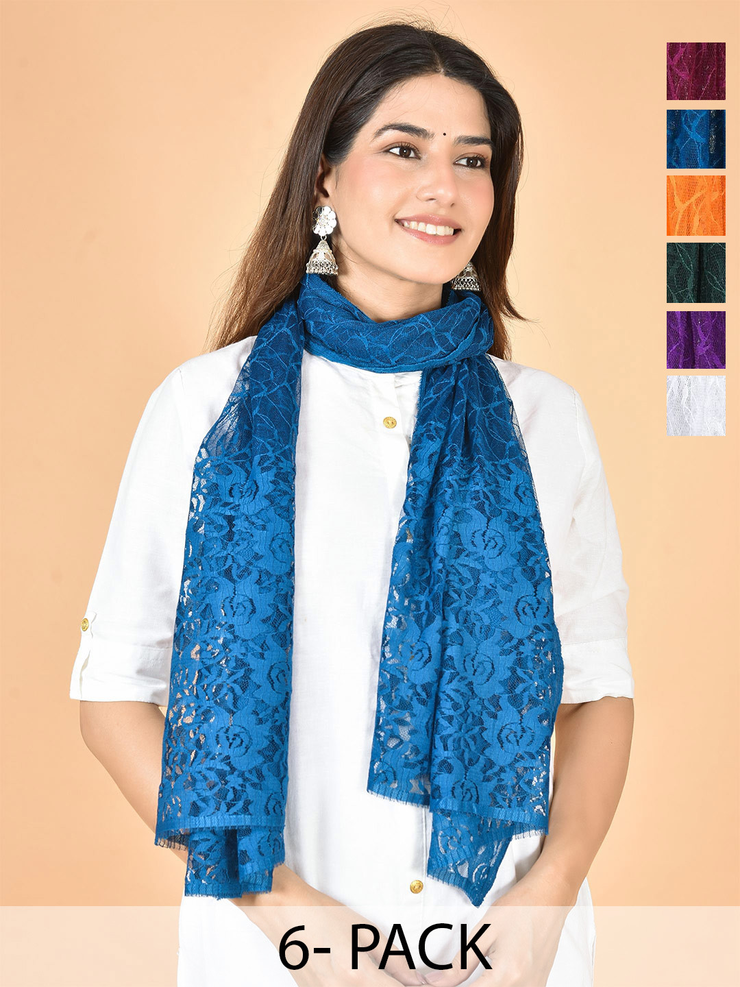 Nakoda Creation Selection Of 6 Floral Woven Design Net Dupattas