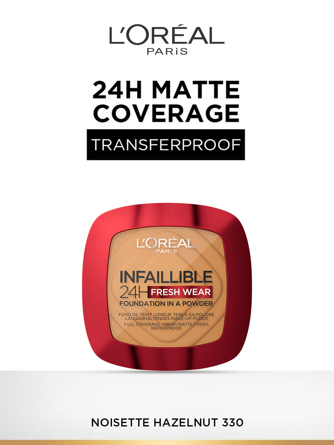 LOreal Paris Infallible 24H Fresh Wear Transferproof Powder Foundation - Hazelnut 330