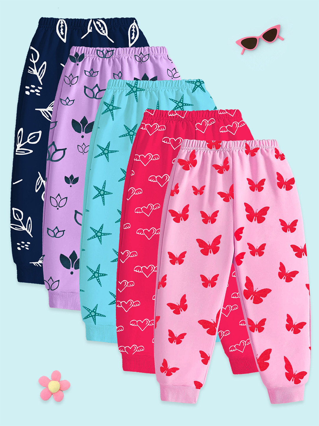 YK Pack of 5 Regular Fit Baby Girls Pyjamas