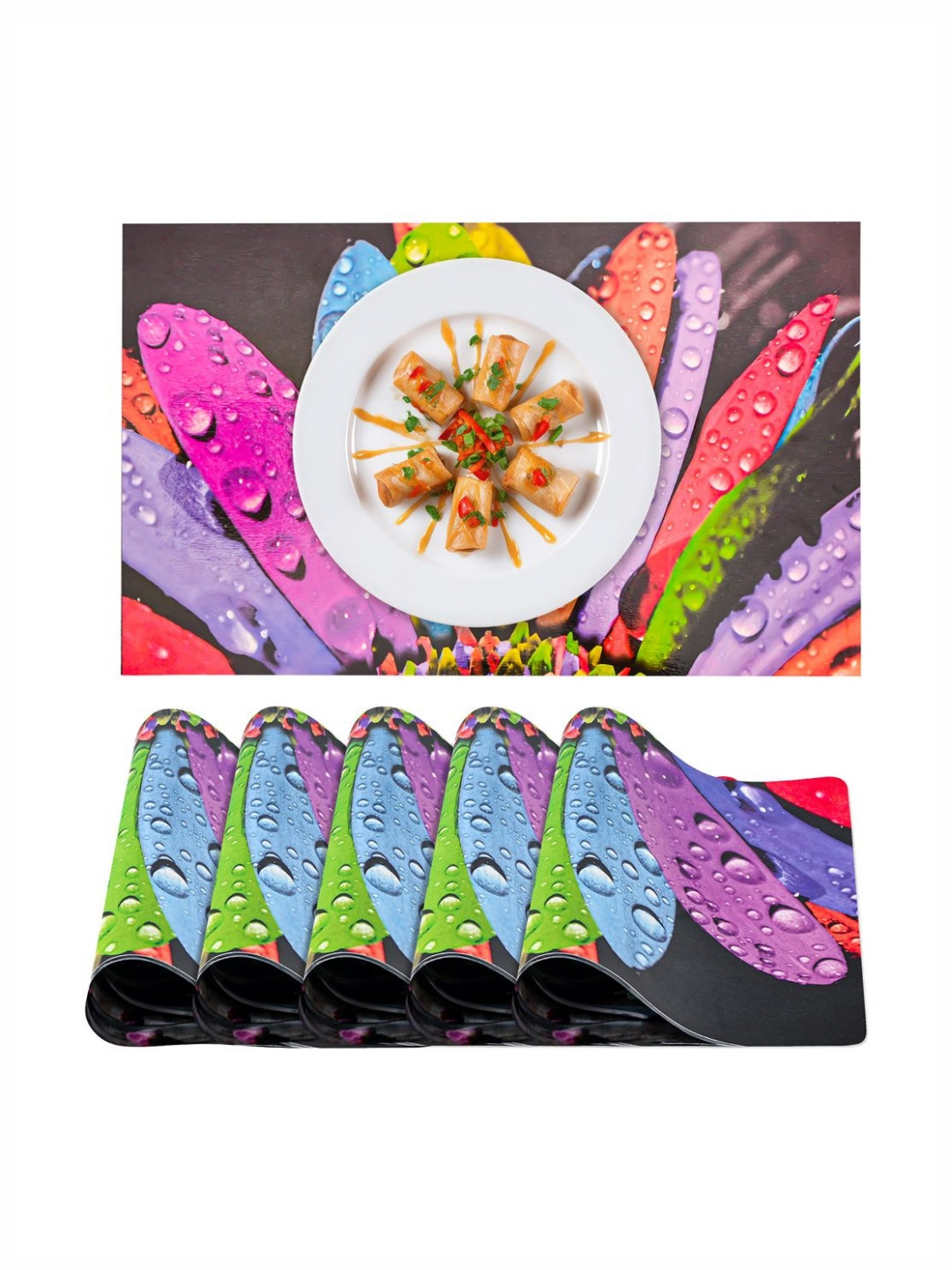 Aura Pink & Yellow 6 Pieces Printed Anti-Slip Table Placemats