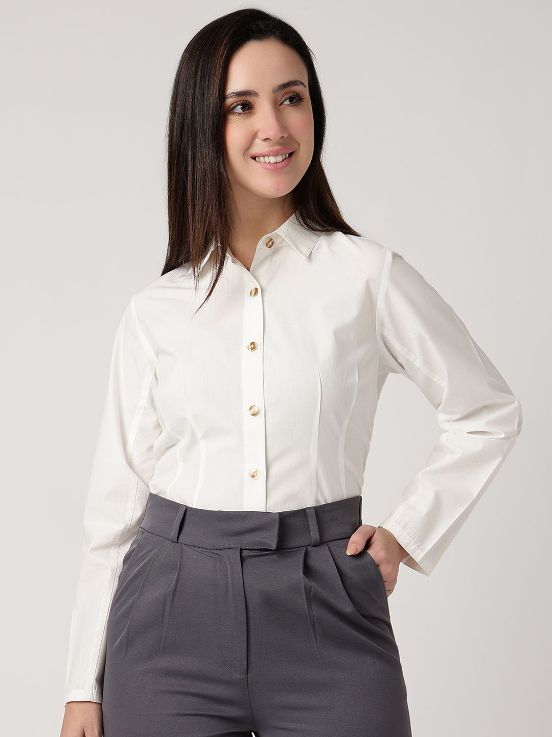 Strong And Brave Comfort Spread Collar Semi Sheer Pure Cotton Formal Shirt