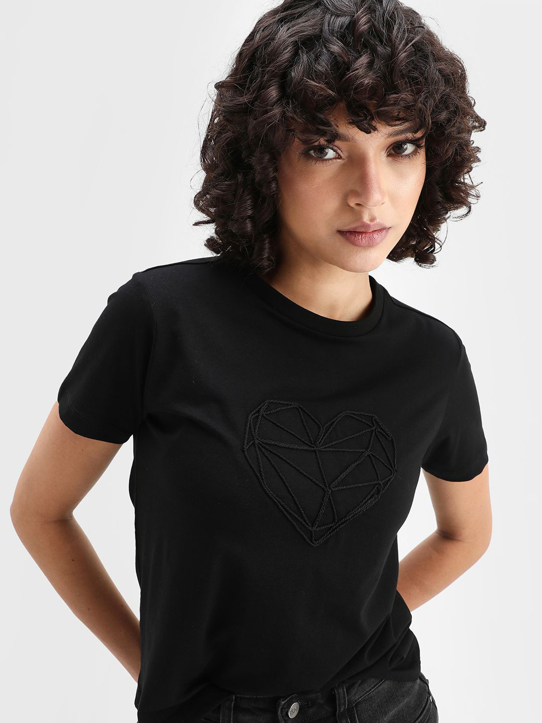 RAREISM Graphic Self Design Short Sleeves Cotton T-shirt