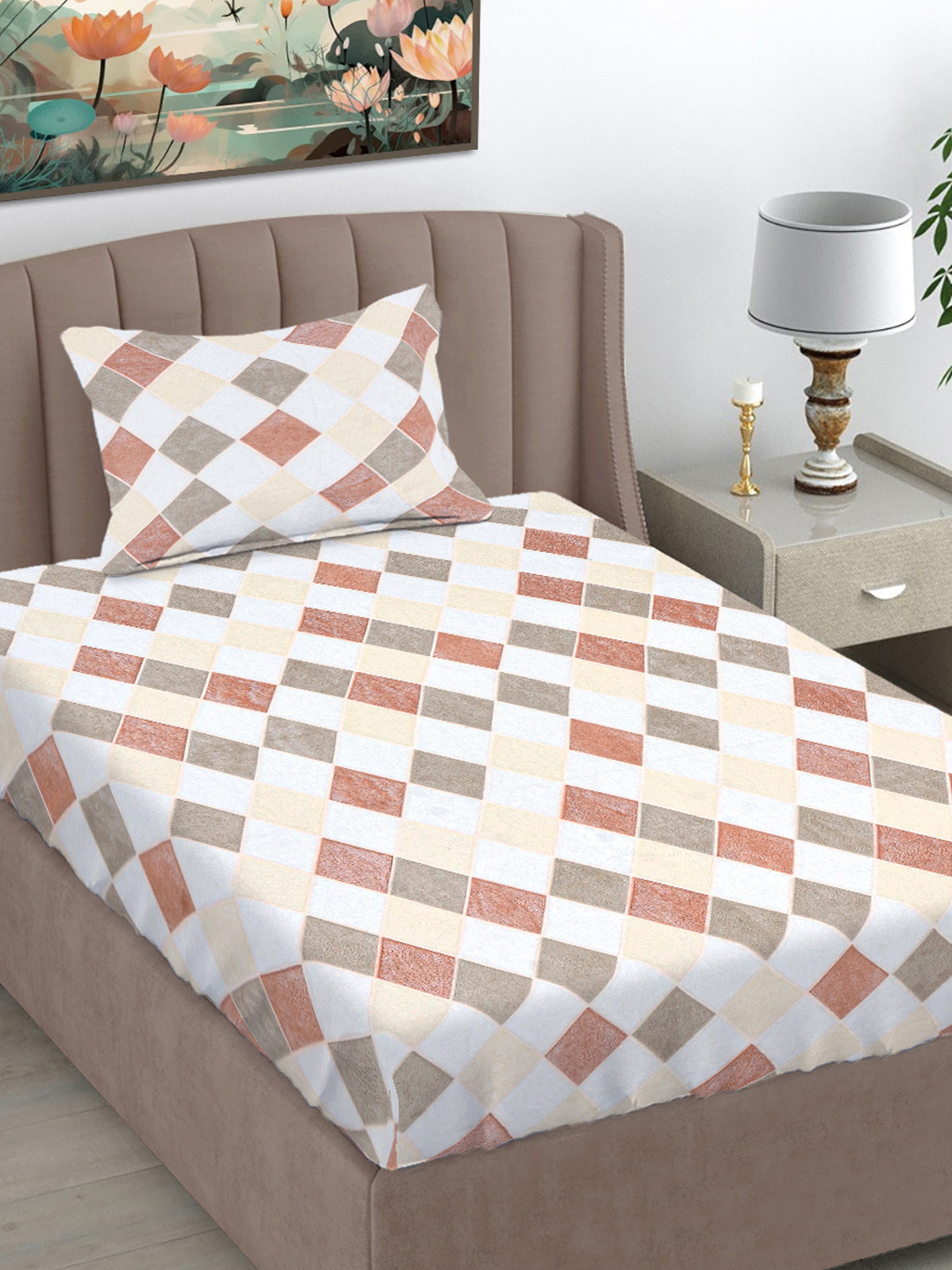 Myntra Elegant Homes Orange & White Geometric Woollen Single Bedsheet Set 2.20m x 1.50m