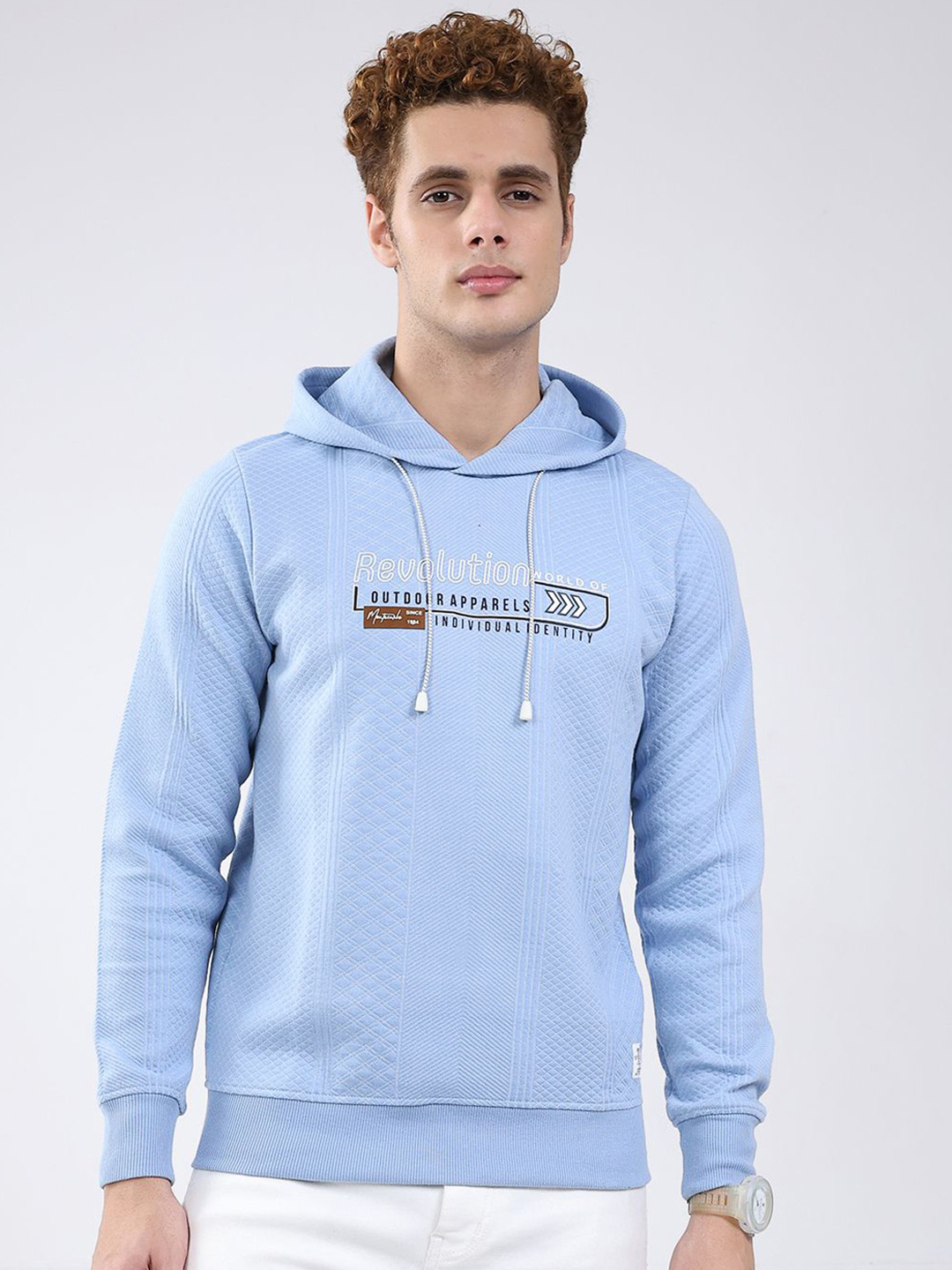 Monte Carlo Men Typography Self Design Hooded Neck Full Sleeve Sweatshirt
