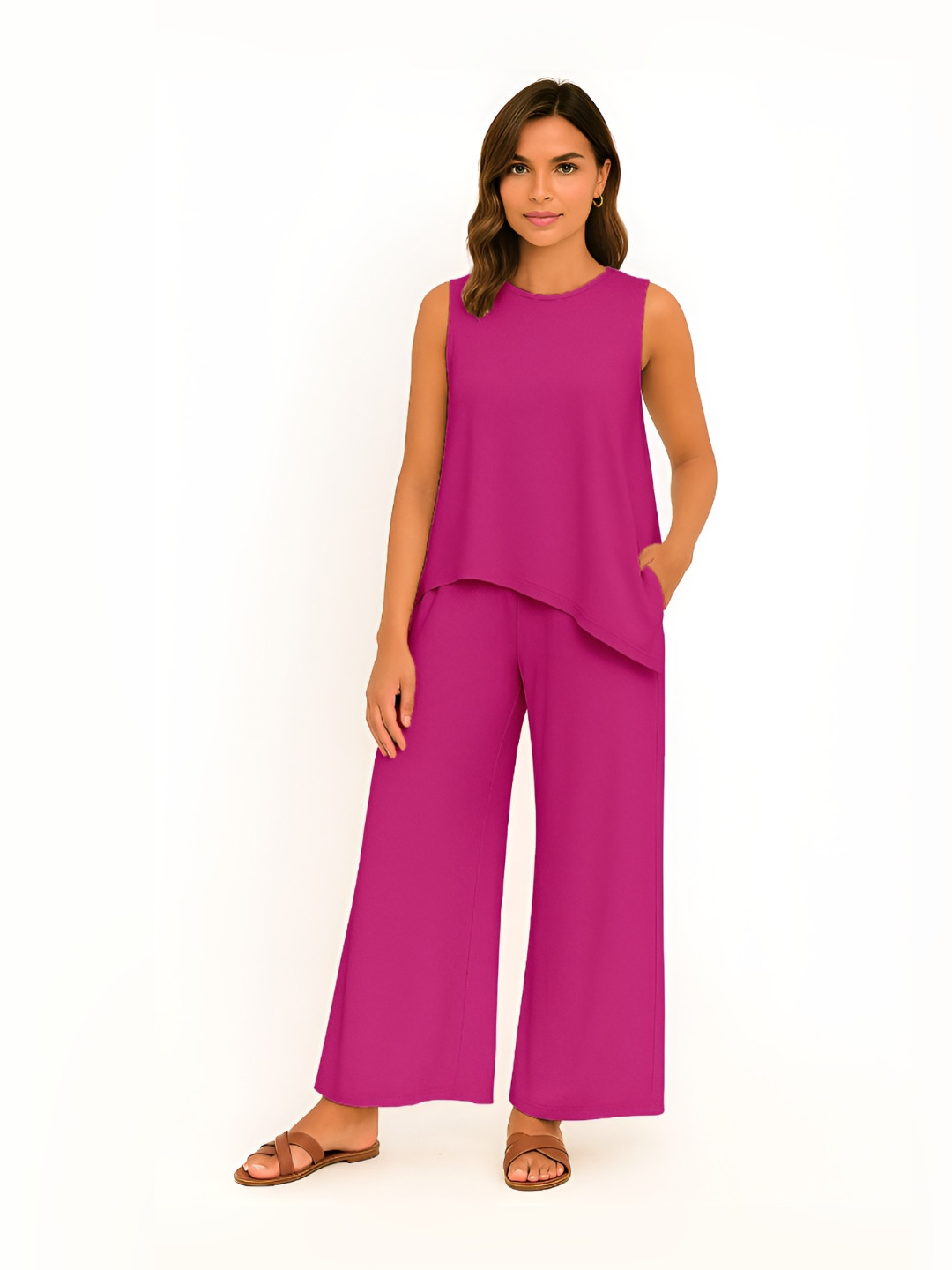 Moomaya Asymmetrical Top & Wide Leg Palazzos