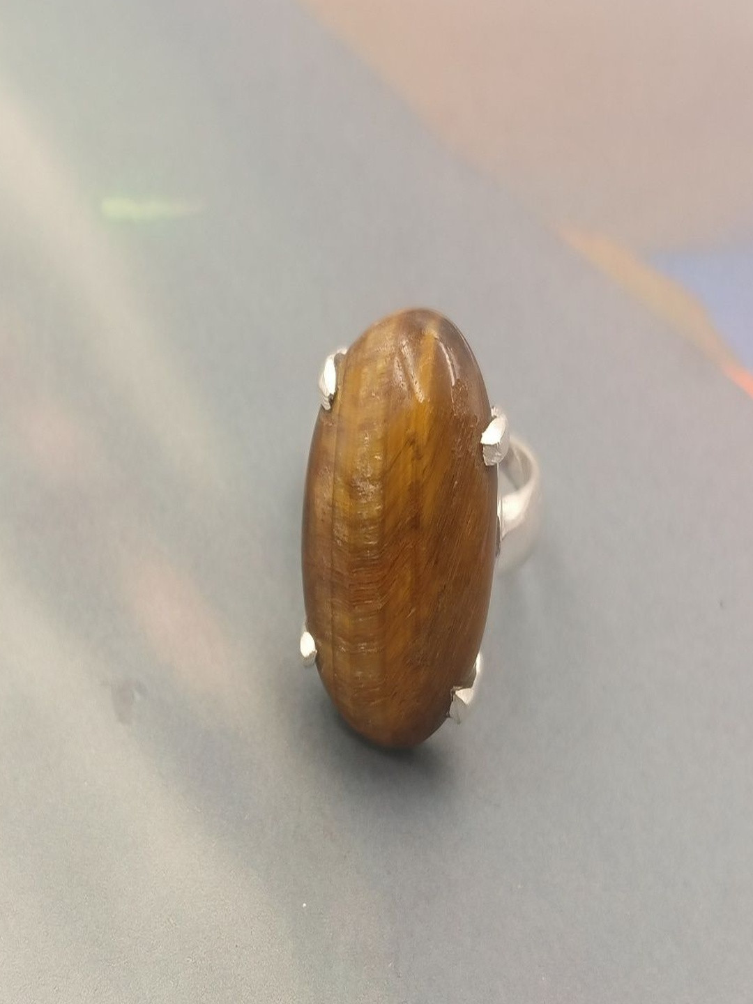 Shrim jewels German Silver Tiger Eye Studded Finger Ring