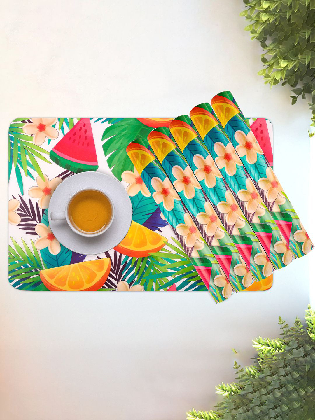 Kuber Industries Green & Red 6 Pieces Watermelon Printed Waterproof Table Placemats