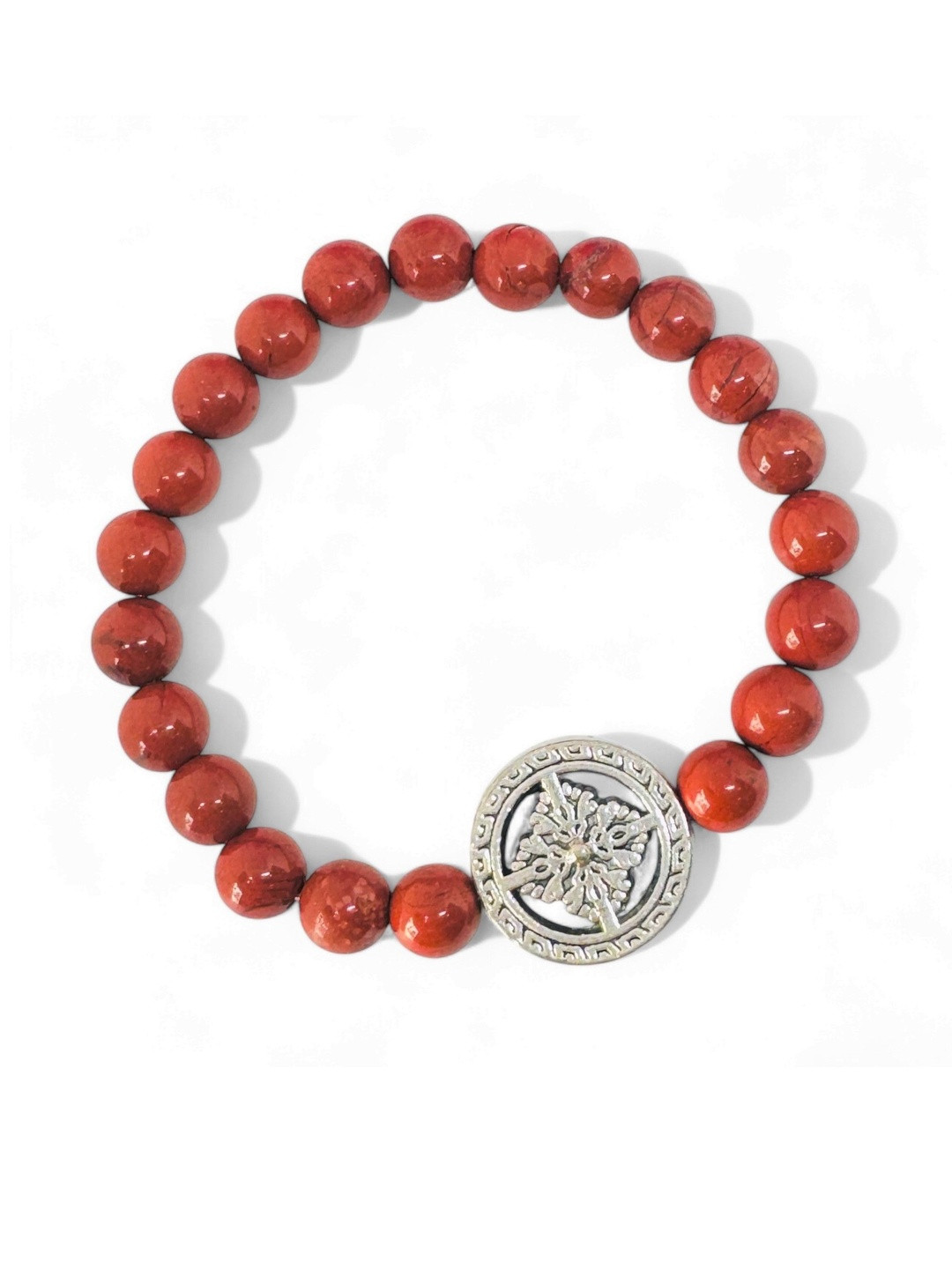 Gems Guru Unisex Red Natural Flower Artificial Beads Elasticated Jasper Bracelet