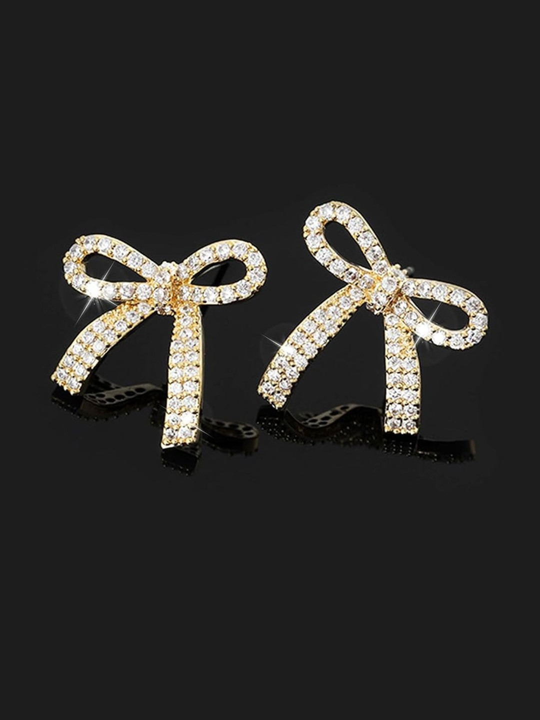 BEYTER Sterling Silver Rhinestone Studded Bow Shaped Studs