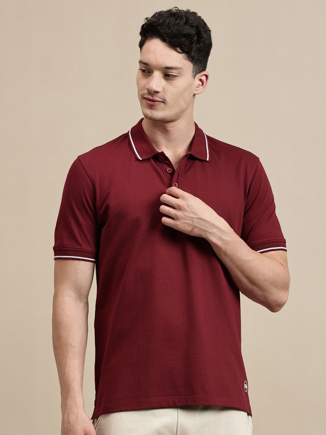 Ecolore Men Solid Polo Collar Slim Fit T-shirt