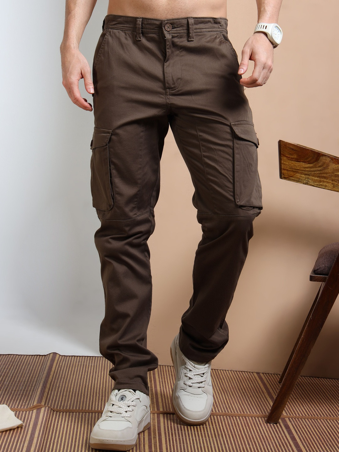 RIGS AND RAGS Men Original Regular Fit Mid-Rise Flat-Front Cargo Trousers