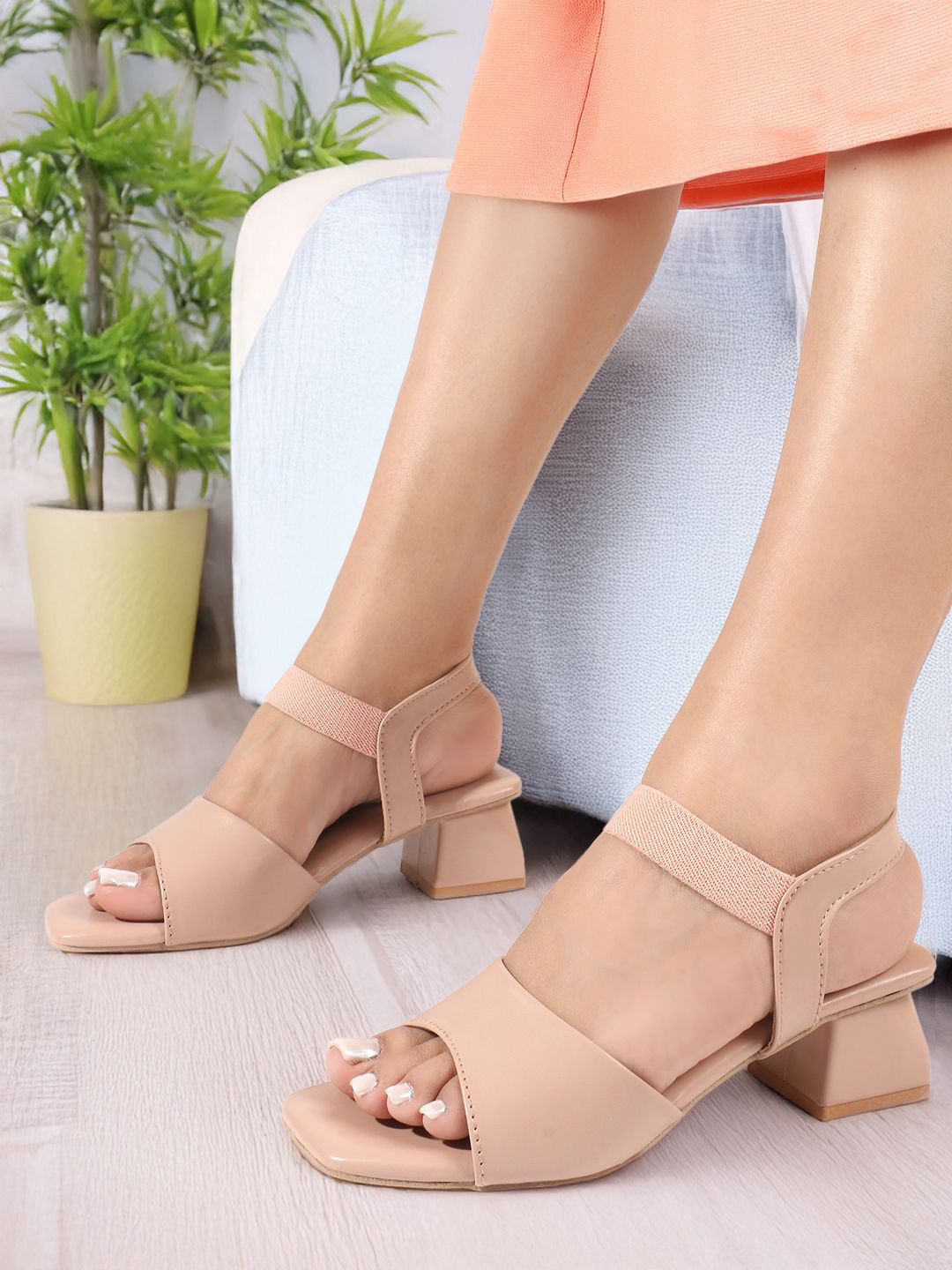 Lavie Women Peach Mid-Top Block Sandals Heels